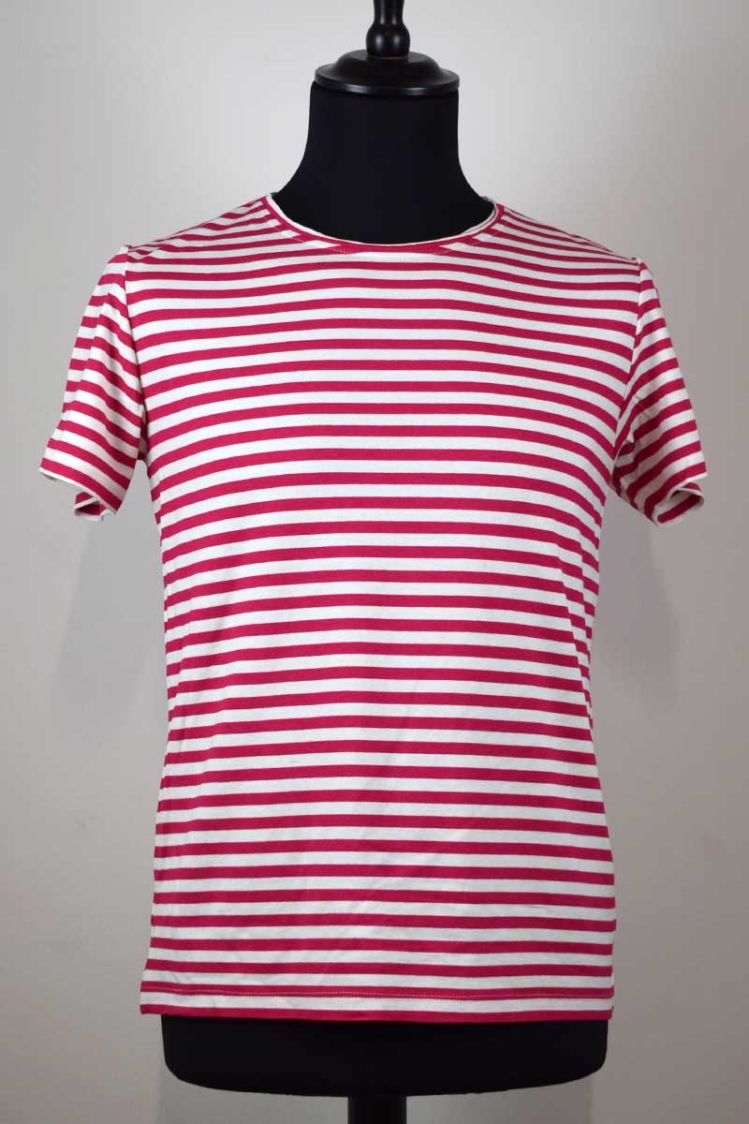 T-Shirt für Herren aus Viskose in Pink-Weiß gestreift Ansicht Front
