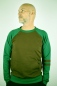 Mobile Preview: Sweatshirt "Floh" für Herren in Braun mit grünen Ärmeln und Bündchen Ansicht von vorne