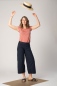 Preview: Wide Leg Hose 7/8 Damen Navy - Leinen-Baumwolle Ansicht von vorne