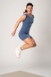 Preview: Minikleid "Ross" in Taubenblau - Kurzarm aus Baumwolle Ansicht von rechter Seite