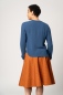 Preview: Bluse Langarm für Damen in Blau mit Knopfleiste ohne Kragen Rückansicht