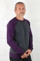 Preview: Herren Sweatshirt "Floh" Grau mit Lila Ärmeln seitlich Ansicht