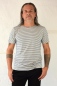 Mobile Preview: Viskose T-Shirt "Theo" für Herren - Streifen Beige-Azurblau