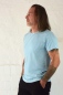 Mobile Preview: Viskose T-Shirt "Theo" Herren Streifen Türkis-Weiß Ansicht von linker Seite
