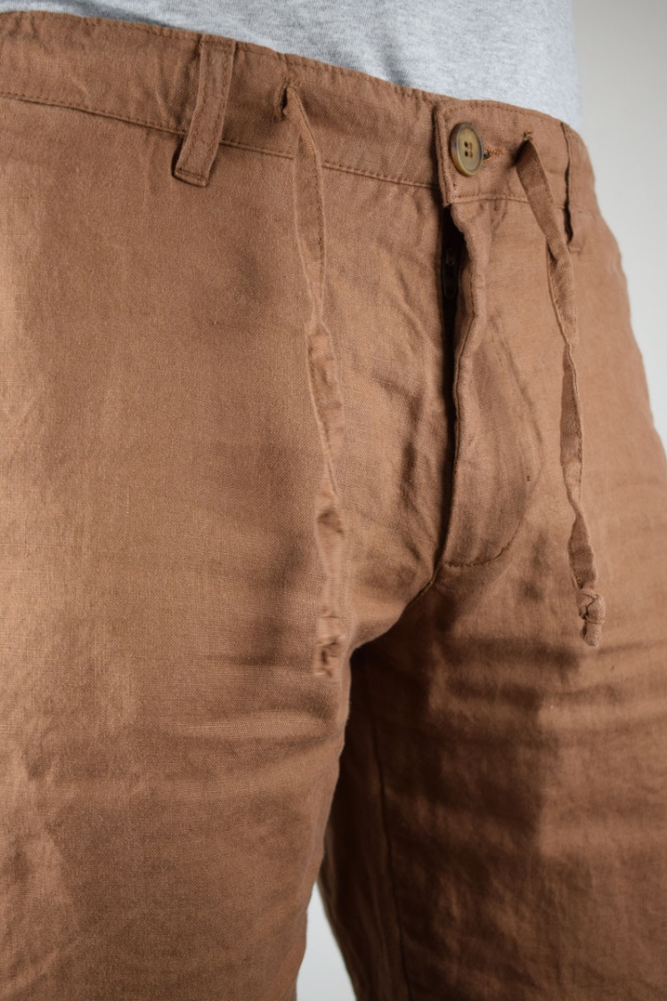 Leinenhose "Greg" für Herren in Braun Detailbild von Hosenverschluss