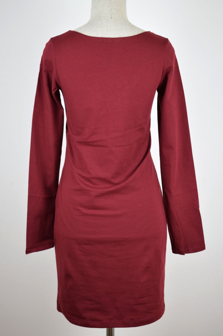 Kleid Bio Baumwolle Langarm Rot Rückansicht