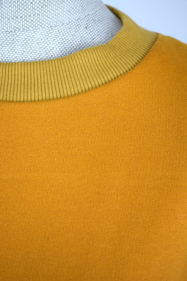 Sweatshirt "Hania" in Gelb für Damen aus Bio-Baumwolle Detailansicht kleiner Stehkragen