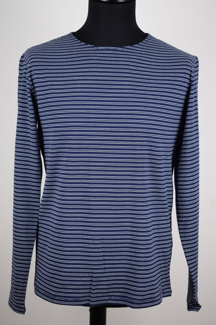 Mrs.Hippie Longsleeve Shirt "Sean II" aus Baumwolle von H & H in blau weiß dünn gestreift