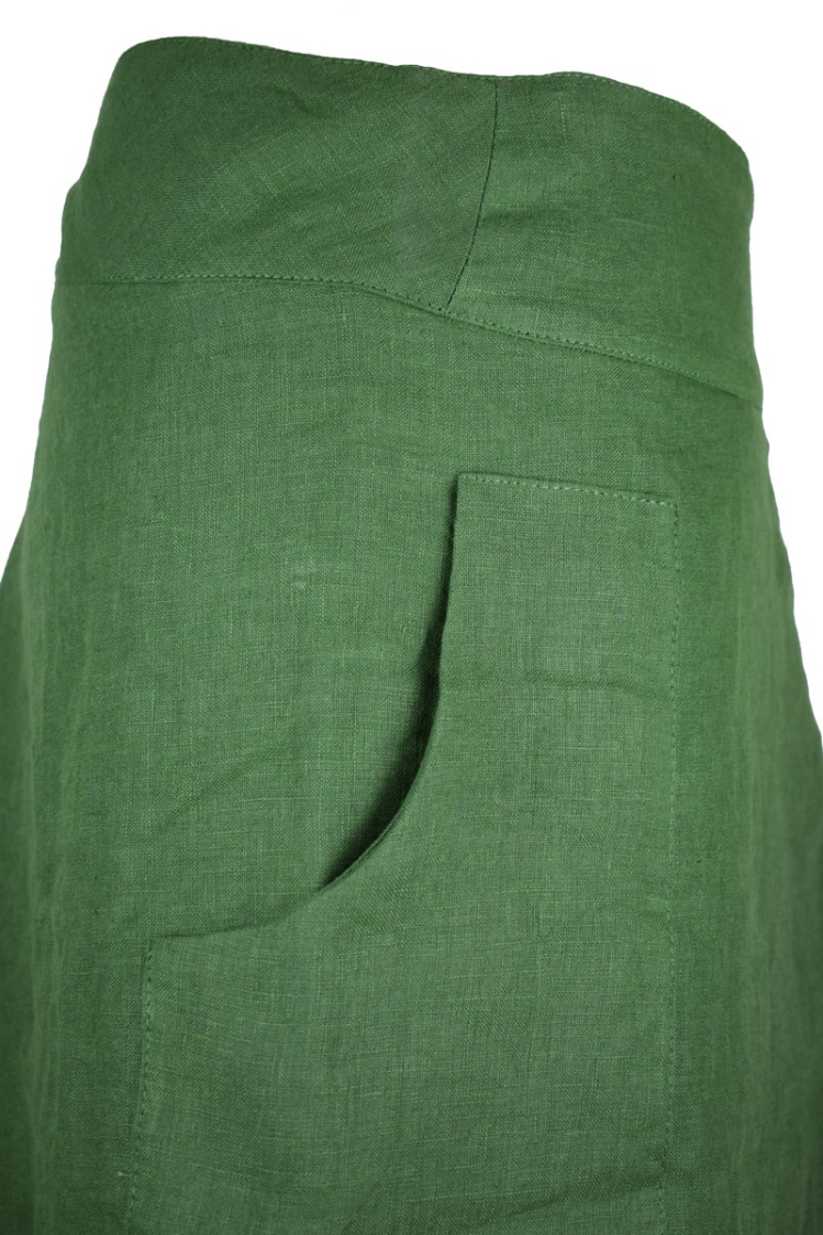 Wickelrock "Maxima" aus Leinen in Grün Detailansicht Seitentasche