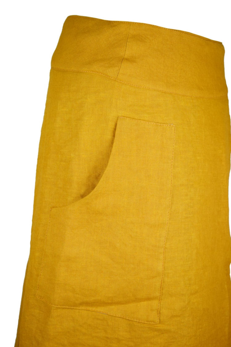 Wickelrock "Maxima" aus Leinen in Gelb Detailansicht Seitentasche