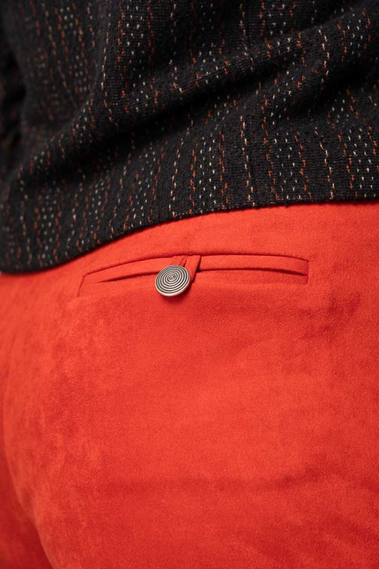 Hosenrock kurz in Rot für Damen Detailansicht Gesäßtasche
