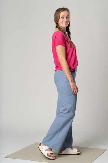 Wide Leg Hose für Damen Leinen-Mix Hellblau Ansicht von rechter Seite