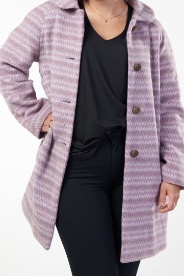 Mantel "Daphne" Wolle - Zickzack violett/rosa gemustert