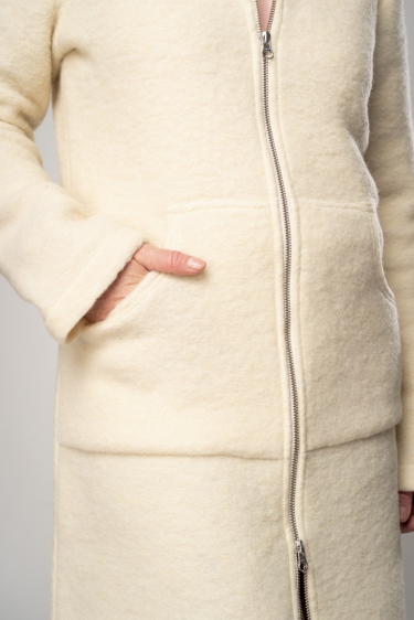 Wollmantel für Damen Naturweiß Detailansicht Jackentasche
