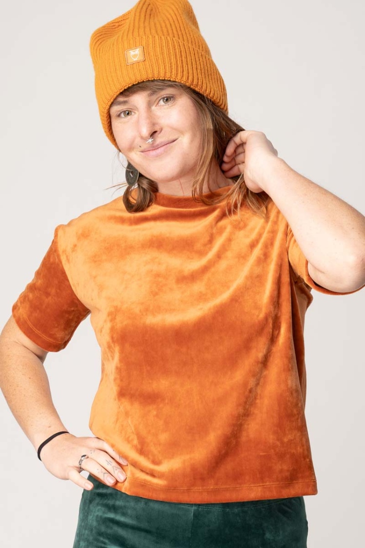 Nicki Shirt für Damen Orange Samt Ansicht von vorne