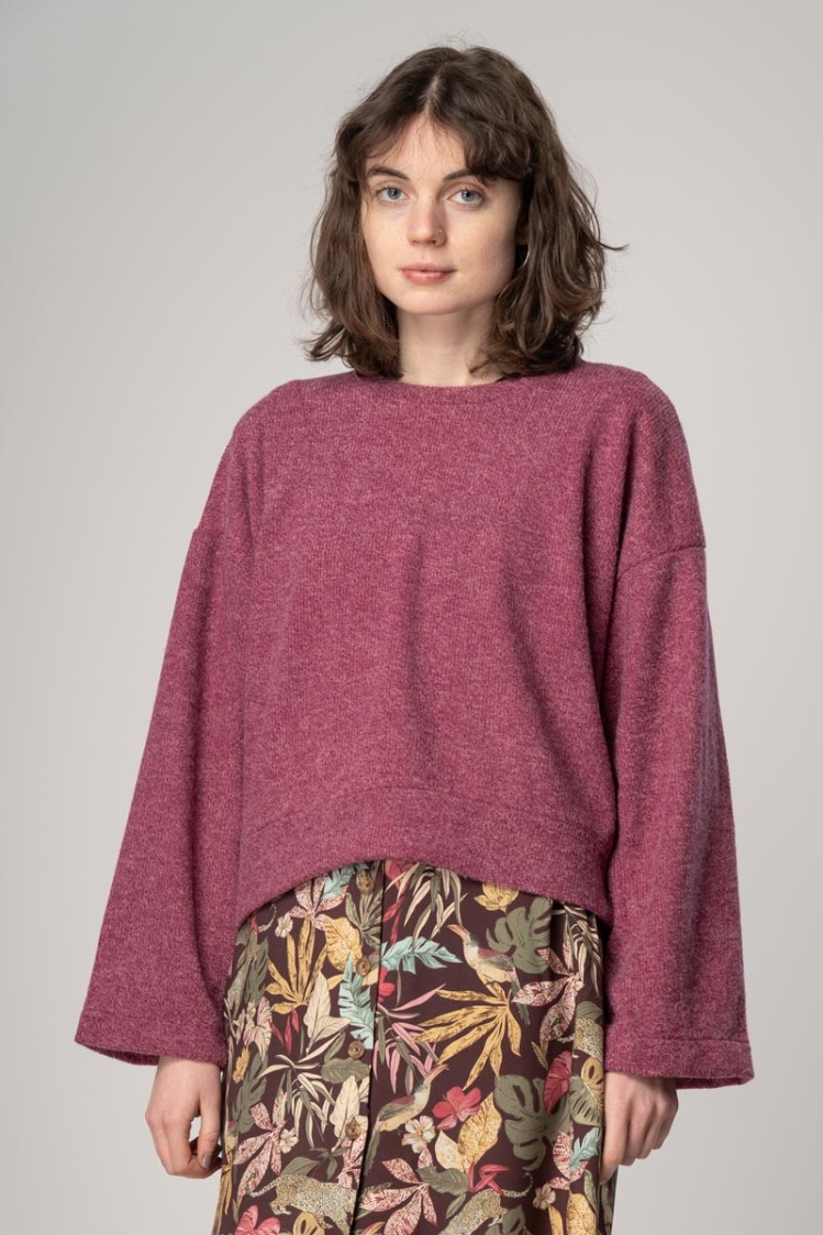 Oversize Pullover für Damen in Pink meliert Ansicht von vorne