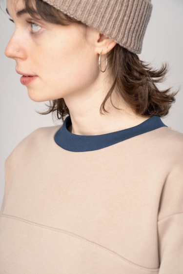 Pullover "Ika" Baumwolle für Damen in Beige Detailansicht Seitenschlitz