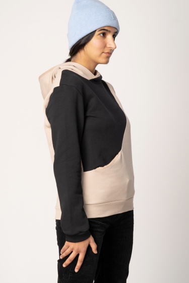 Hoodie für Damen Bio-Baumwolle Blockfarben Beige-Schwarz Ansicht rechte Seite
