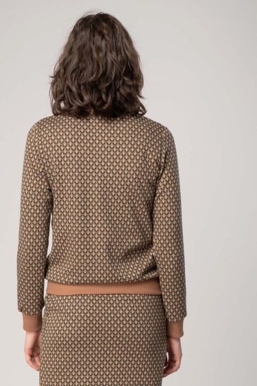 Stehkragen Pullover Damen Art Deco Muster Beige Rückansicht