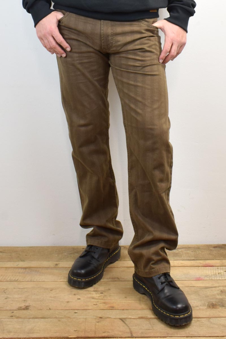 Hose "Wally" Baumwolle straight leg - hellbraun mit Streifen Struktur