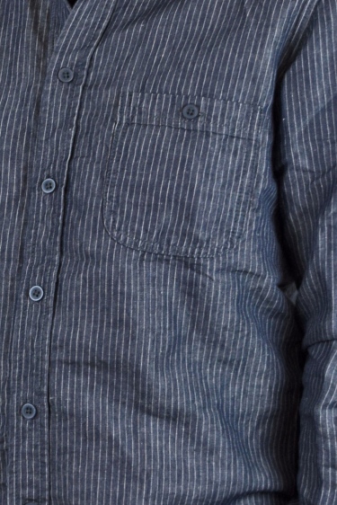 Leinenhemd "Karsten" mit Nadelstreifen in Blau-Grau für Herren Detailbild Brusttasche