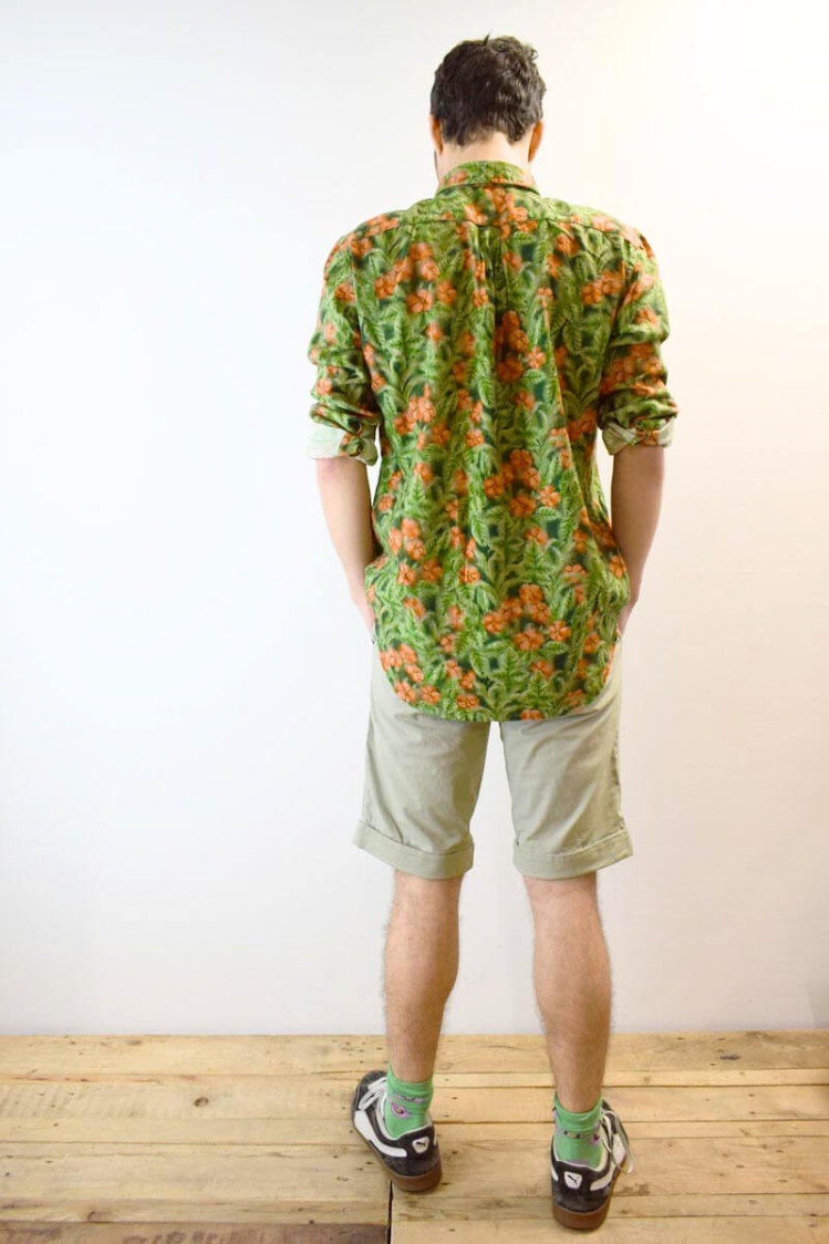 Leinenhemd für Herren Langarm mit floralem Haiwaiihemd-Muster Rückansicht