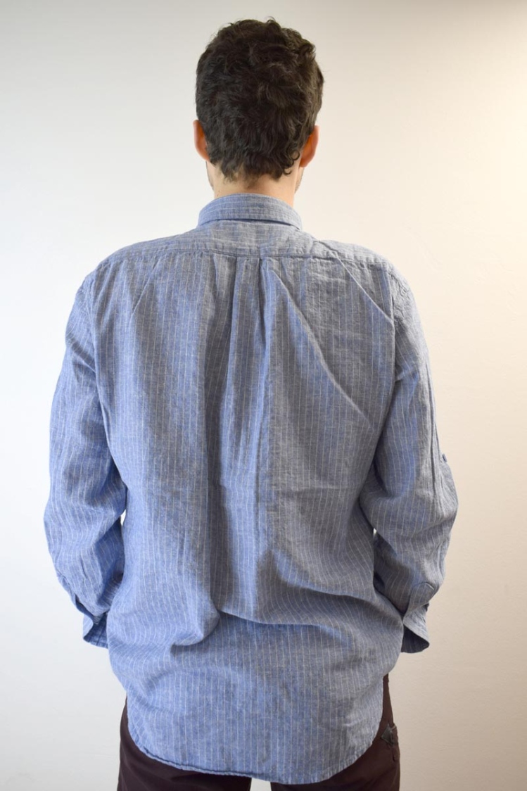 Leinenhemd für Herren Langarm in Hellblau mit weißen Streifen Rückansicht