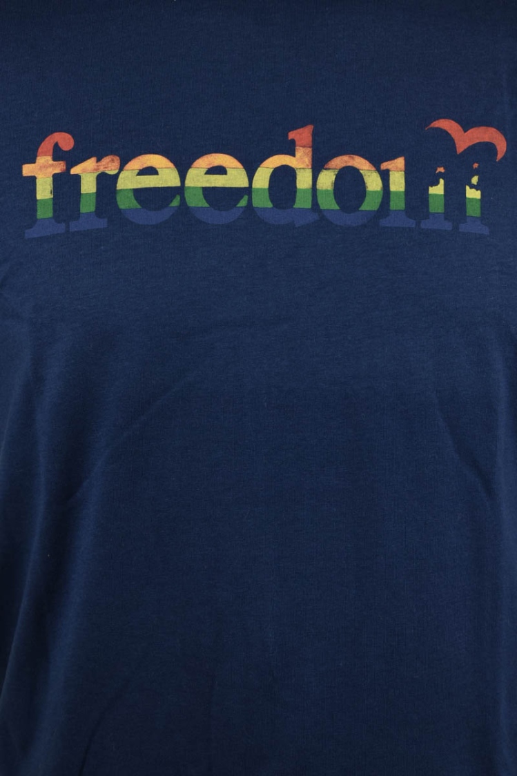 Greenbomb T-Shirt "Politics Freedom Bird" Bio Farbe navy Nahaufnahme vom Printmotiv
