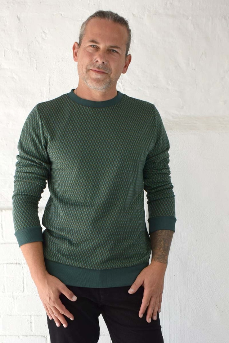 Pullover "Ewan" Grün für Herren mit grafischem Muster Ansicht von vorne