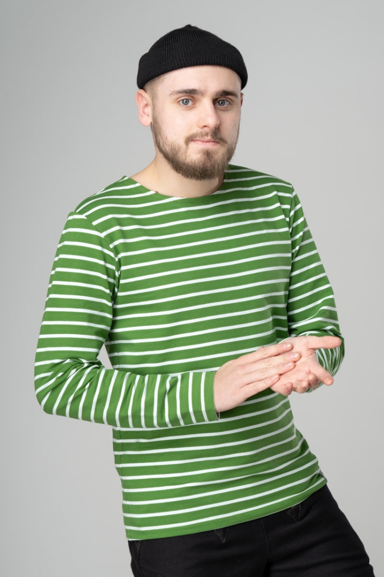 Shirt "Sean" - sunny green & white stripes