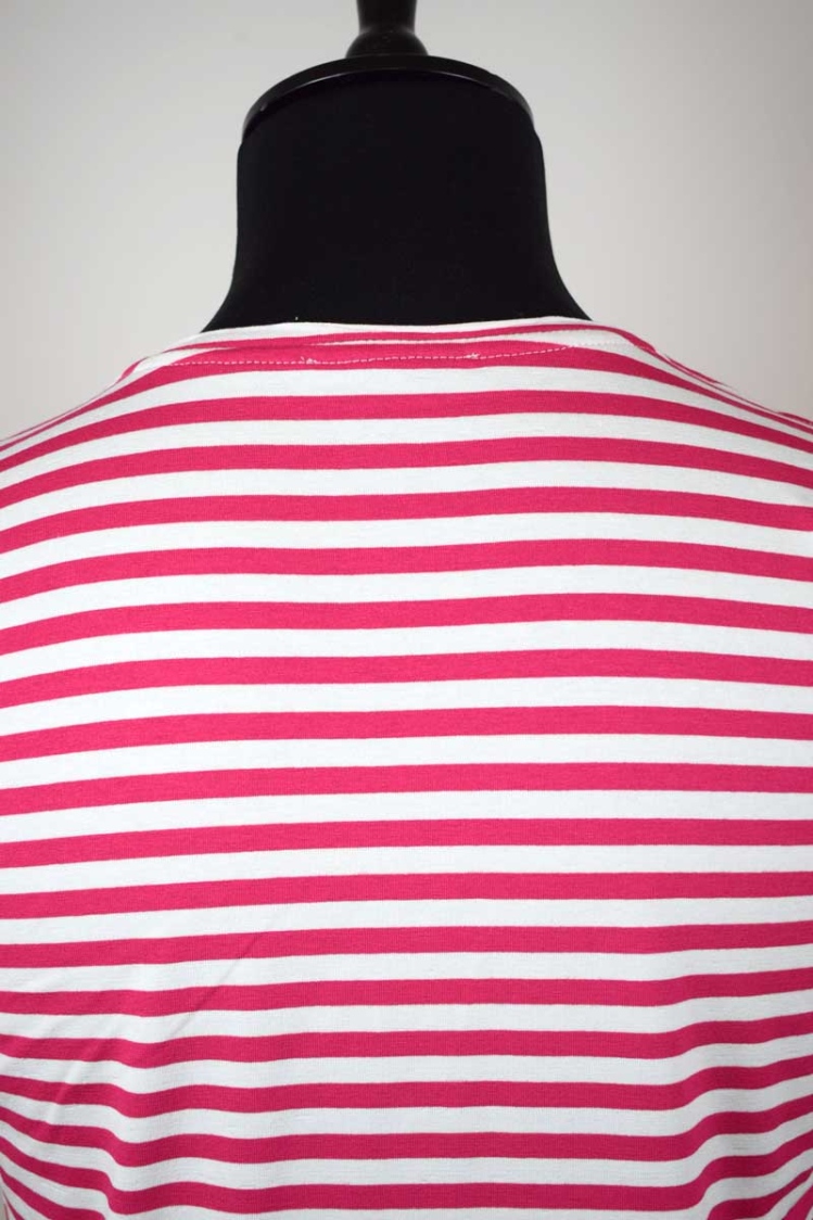 T-Shirt für Herren aus Viskose in Pink-Weiß gestreift Detailansicht von hinten