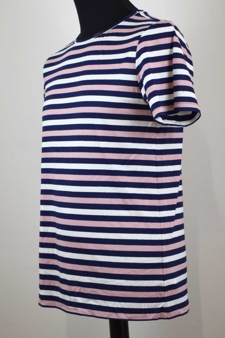 Viskose T-Shirt für Herren in Rosa-Blau-Weiss gestreift Ansicht linke Seite
