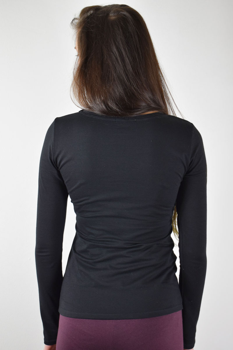 Langarmshirt für Damen Schwarz - organische Baumwolle - Made in EU