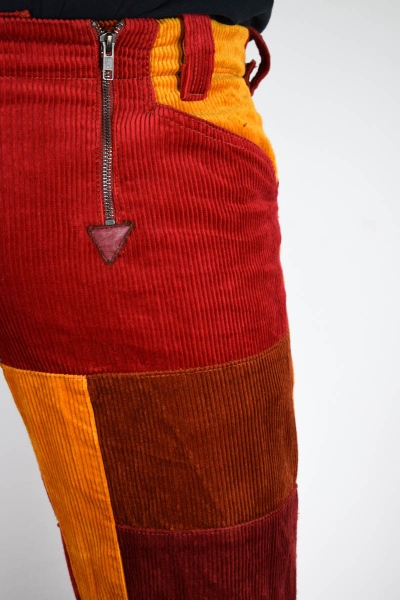 Bunte Schlaghose Cord "Zimmermann" Patchwork in Rot, Orange & Gelb Unisex Detailbild YKK Zip Fly