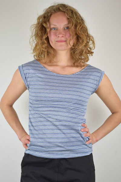 Damen T-Shirt Viskose Blau-Grau gestreift Ansicht von vorne
