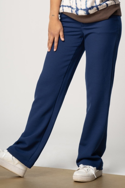 Wide Leg Hose für Damen in Blau aus Wolle Ansicht von vorne