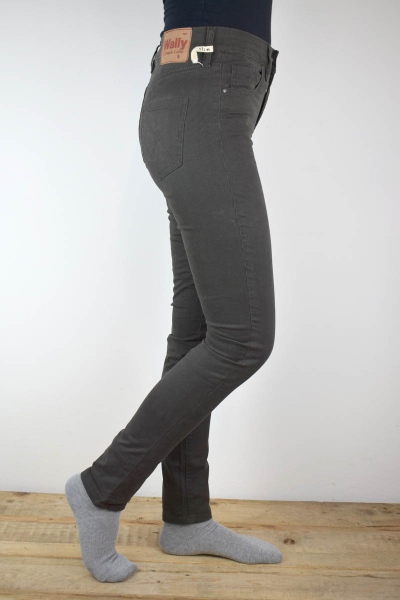 Slim Hose für Damen in Grau mit feinen schwarzen Streifen Ansicht rechte Seite