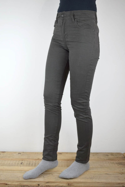 Slim Hose für Damen in Grau mit feinen schwarzen Streifen Ansicht linke Seite