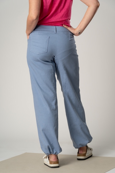 Wide Leg Hose für Damen Leinen-Mix Hellblau Ansicht von hinten