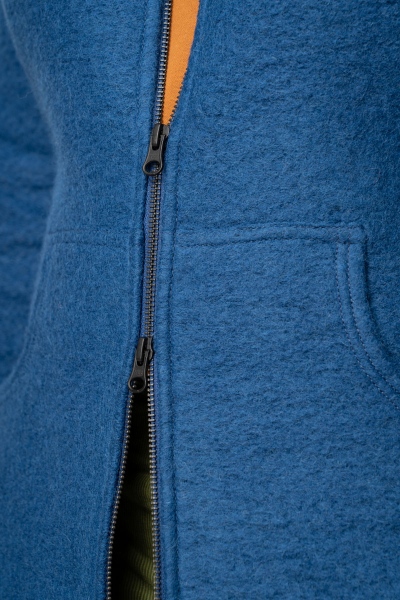Wollmantel für Damen Blau Detailansicht Ykk-Reißverschluss