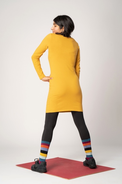 Kleid Bio-Baumwolle Langarm Gelb Rückansicht