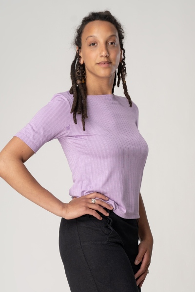 Shirt "Chayenne" Kurzarm Lila mit Streifenstruktur