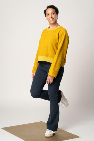 Teddyplüsch Pullover für Damen in Gelb Ansicht seitlich