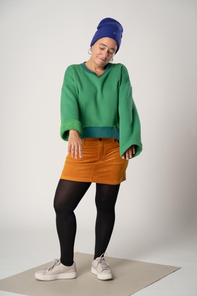 Oversize Pullover für Damen in Grün Ansicht weite Ärmel