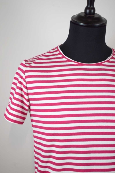 T-Shirt für Herren aus Viskose in Pink-Weiß gestreift Detailansicht Front