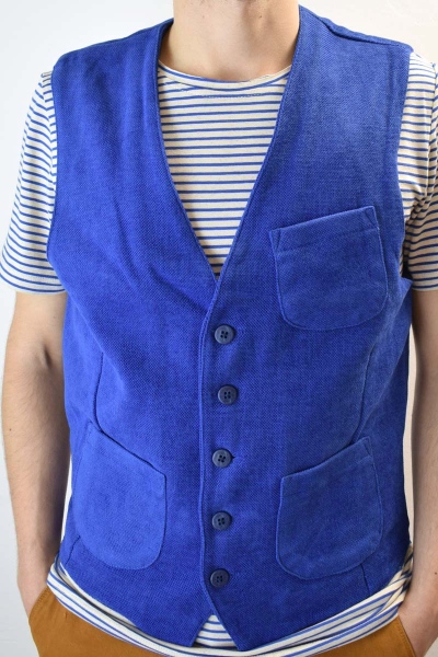 Anzugweste für Herren in Royalblau aus Baumwolle Detailansicht Front